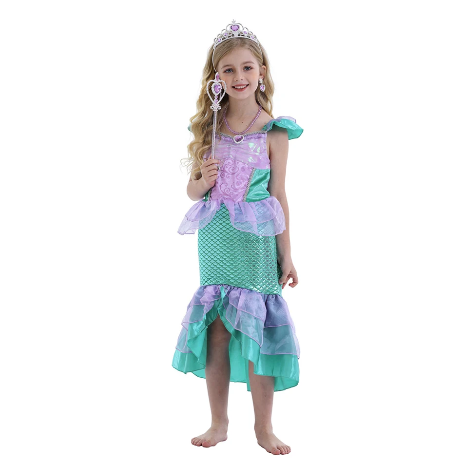 Girl Mermaid Princess Costume Kid Fancy Ariel Party Carnival Birthday Gift Summer Dress Shiny Sequin Mermaid Dress 2-10T