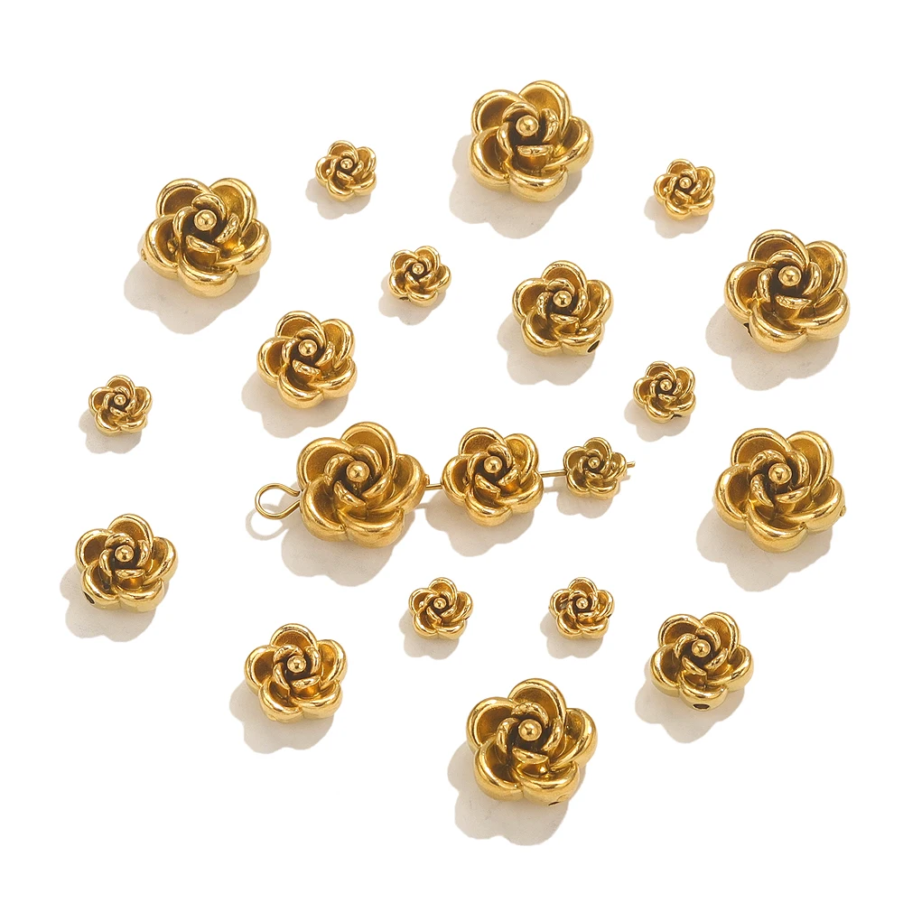 10pcs Stainless Steel Rose Flower Spacer Beads For Jewelry Making DIY Rose Pendants Charms Loose Beads Jewelry Findings Crafts