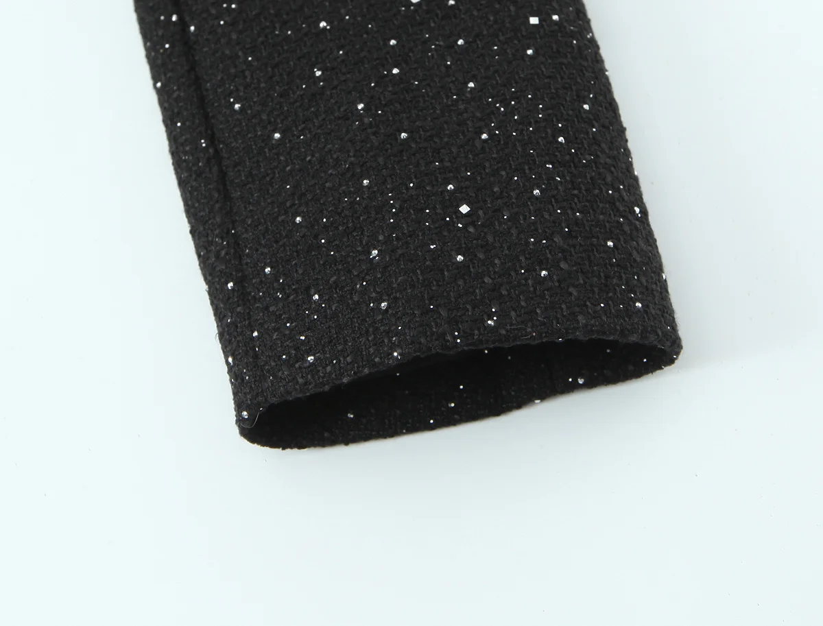 2025 Winter New Women's Casual Fashion Retro Color Block Sequin Double-Breasted Coarse Fabric Trim Blazer