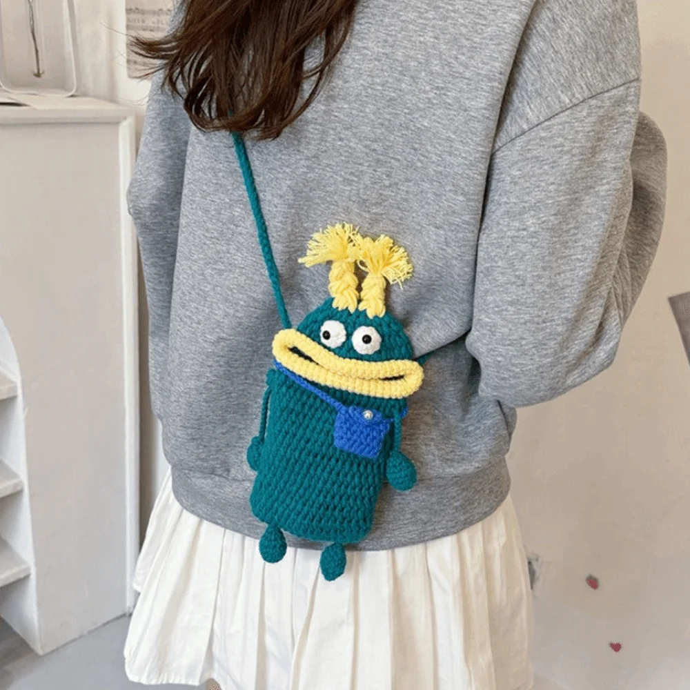 Cute Knitting Small Crossbody Bag Handmade Crochet Shoulder Coin Purse Big Mouth Funny Phone Bag Women,Children