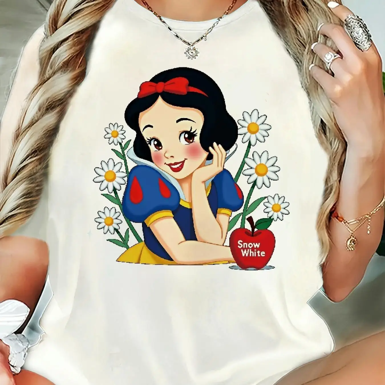 

Disney Snow White Girl Kids Summer T-shirt Family Animation Cute Parent-child Clothing Casual Comfortable Short Sleeve Women Top