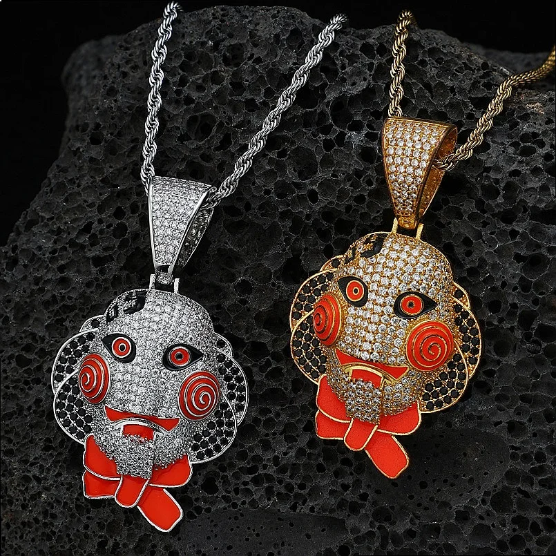 Hip Hop Bling Copper Inlaid Zirconia Chainsaw Pendant Twisted Chain Men's Punk Rapper Necklace