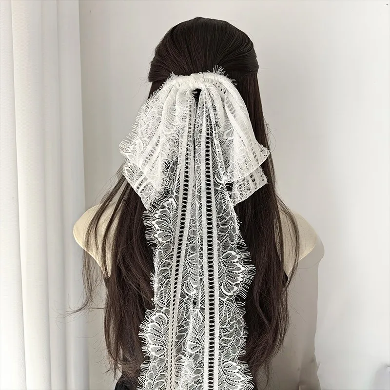 Long Green Lace Streamer Bow Hair Clip Up Hairstyle Hair Ornaments For Girls Daily Wear Fairy New Chinese Hanfu Vintage Half
