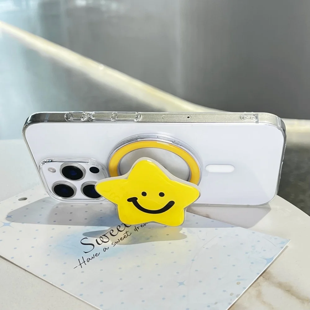 وجه مبتسم على شكل نجمة لهاتف Magsafe مقبض هاتف مغناطيسي Tok Griptok حامل شحن لاسلكي مضحك قابل للطي لهاتف iPhone