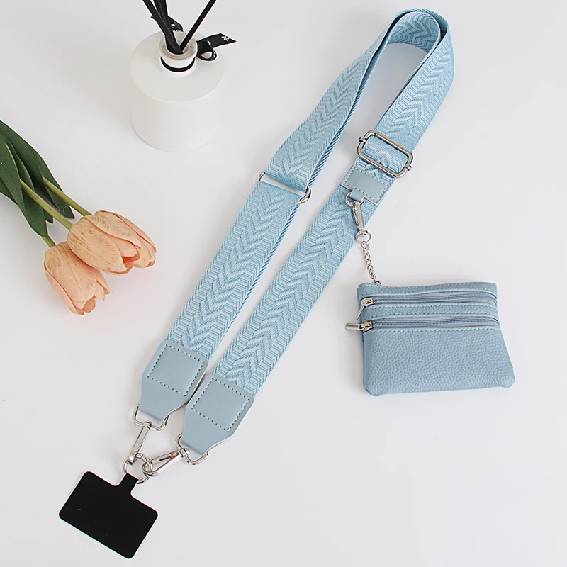 

Blue Crossbody Mobile Phone Lanyard with Universal Gasket Zipper Wallet Adjustable Cell Phone Strap Bag Accessories