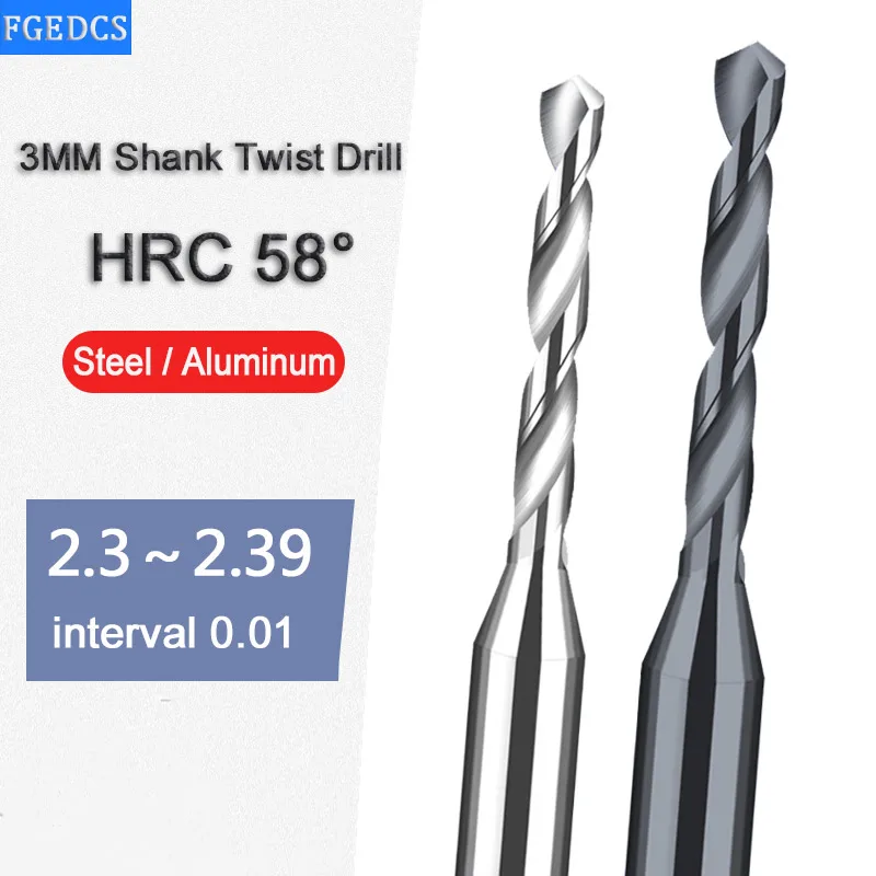 Brocas de aço inoxidável para fresadora CNC, brocas de liga de carboneto, brocas de metal, 2.31mm, 2.34mm, 2.35mm, 2.36mm, 2.37mm