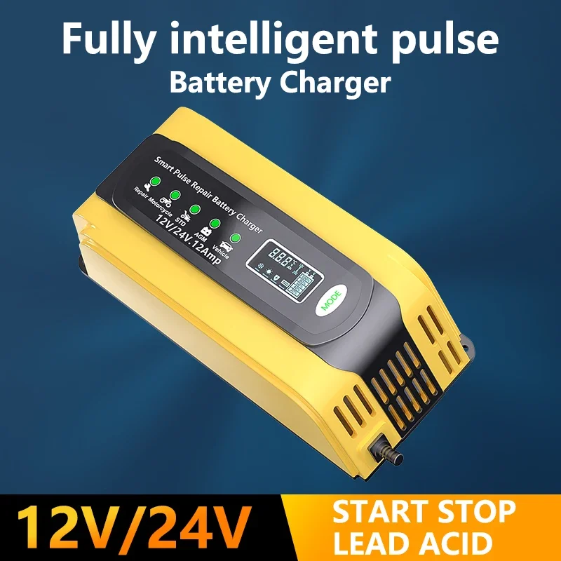 12V 12A Smart Car Battery Chargers Portable Automatic Battery Chargers for Car Motorcycle Lawn Mower Boat RV SUV ATV Lead Acid