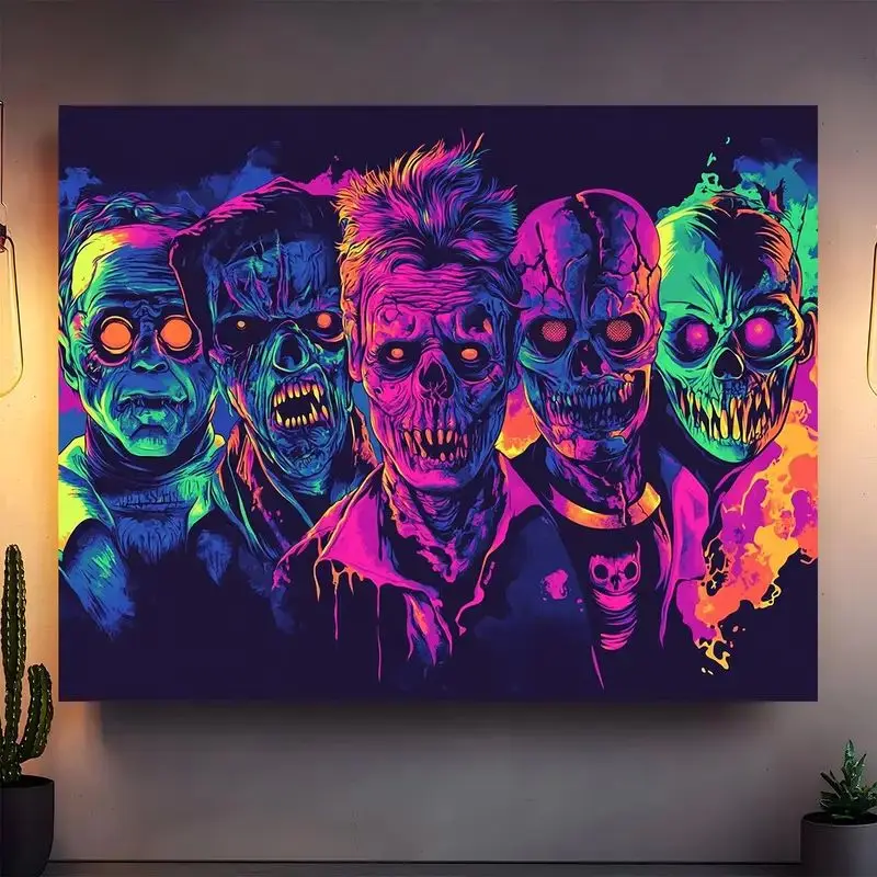 VIKAMA Halloween Neon Zombie Wall نسيج مقاوم للماء ومقاوم للبقع لتزيين جدار غرفة النوم وغرفة المعيشة