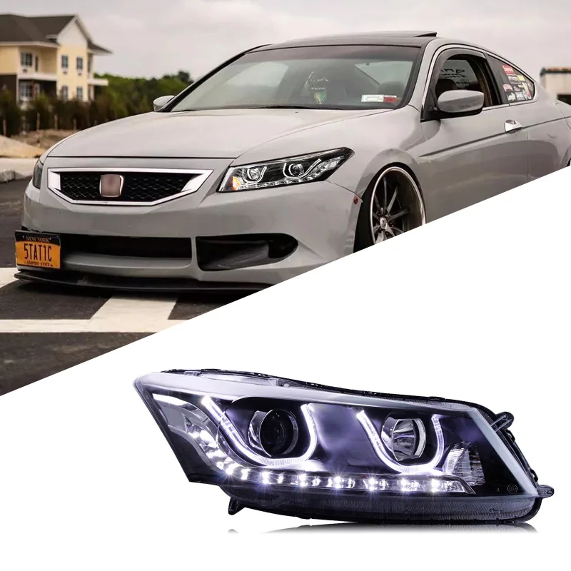 Suitable for Honda 8th generation Accord headlight assembly modified bifocal lens xenon lamp LED daytime running light angel eye