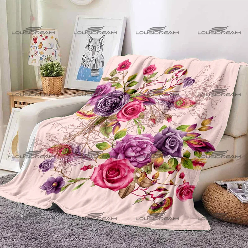 

Simple Bouquet Pattern Blanket Rose Warm Flannel Thin Blanket Portable Home Travel Office Lunch Break Blanket