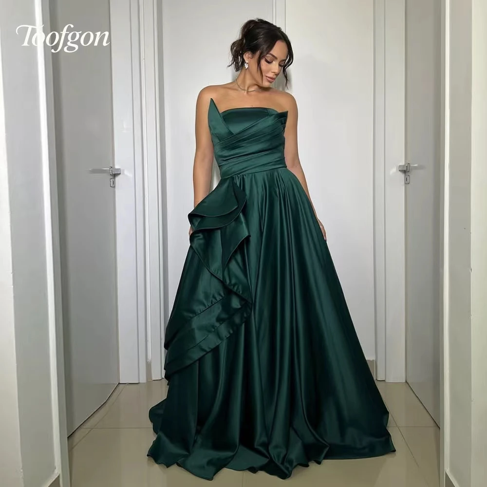 

Toofgon Emerald Green Strapless Prom Dresses A Line Long Party Prom Gown Satin Backless Dresses 2025 Women Customized