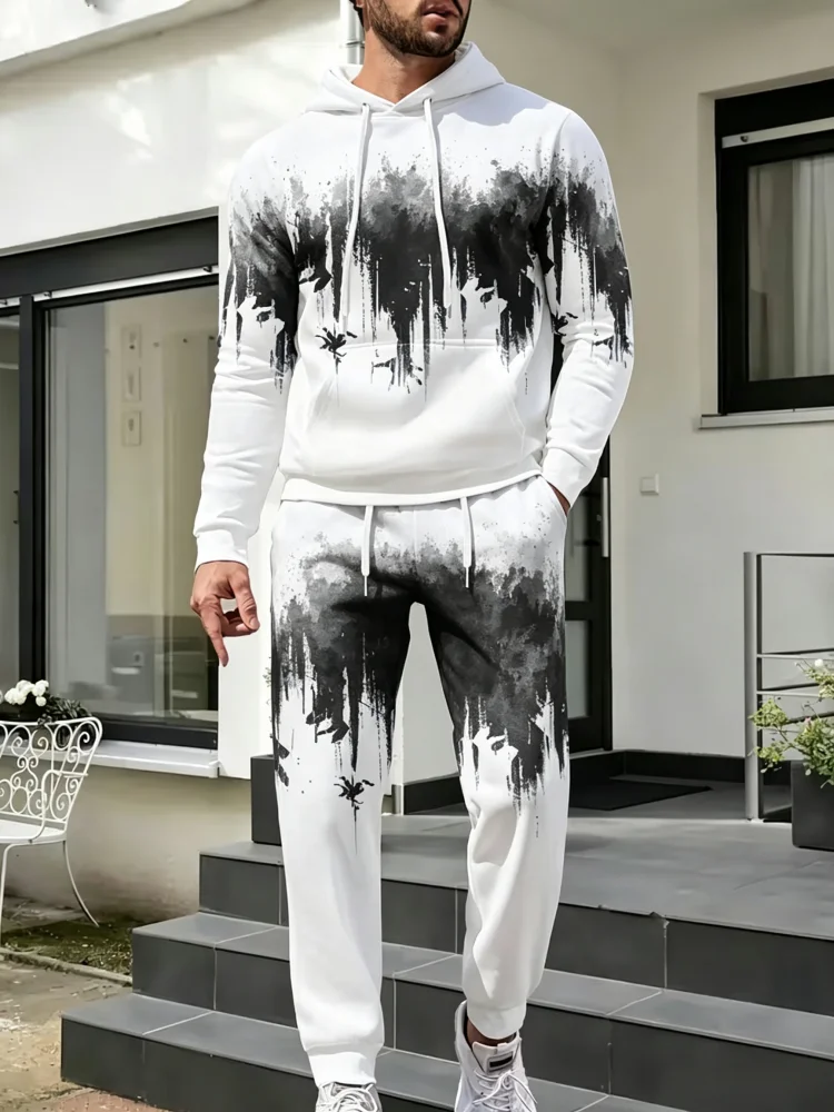 ブラシグラデーションプリントメンズフード付きトラックスーツト - Jogger Sweatpants Men のレビューと価格