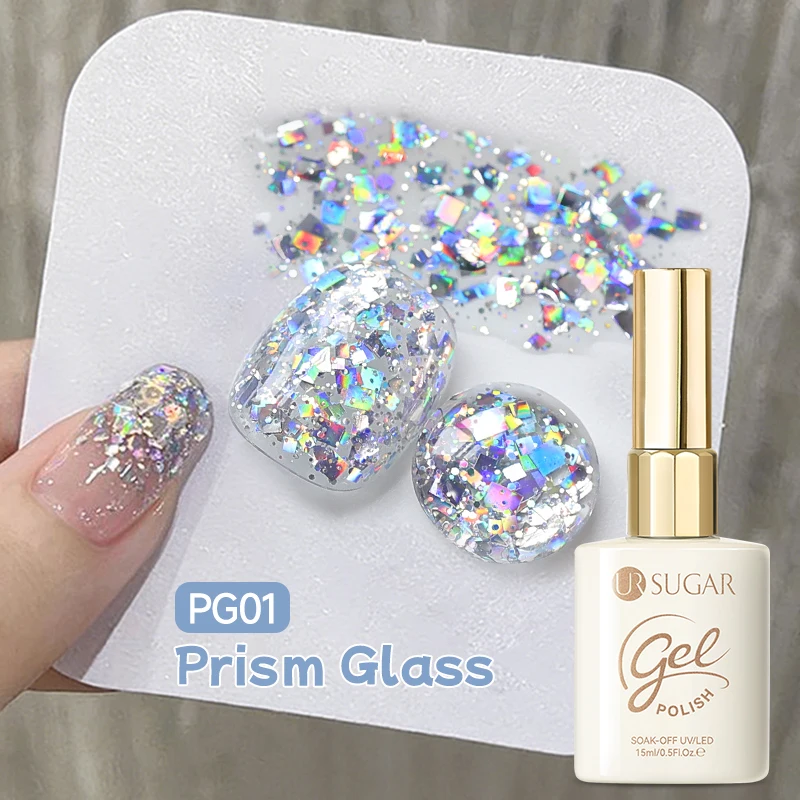 

UR SUGAR 15ml 6 Colors Gel Polish Prism Glass Chunky Glitter Nail Gel Polish Flash Effect Soak Off UV LED GelNail Art Manicure