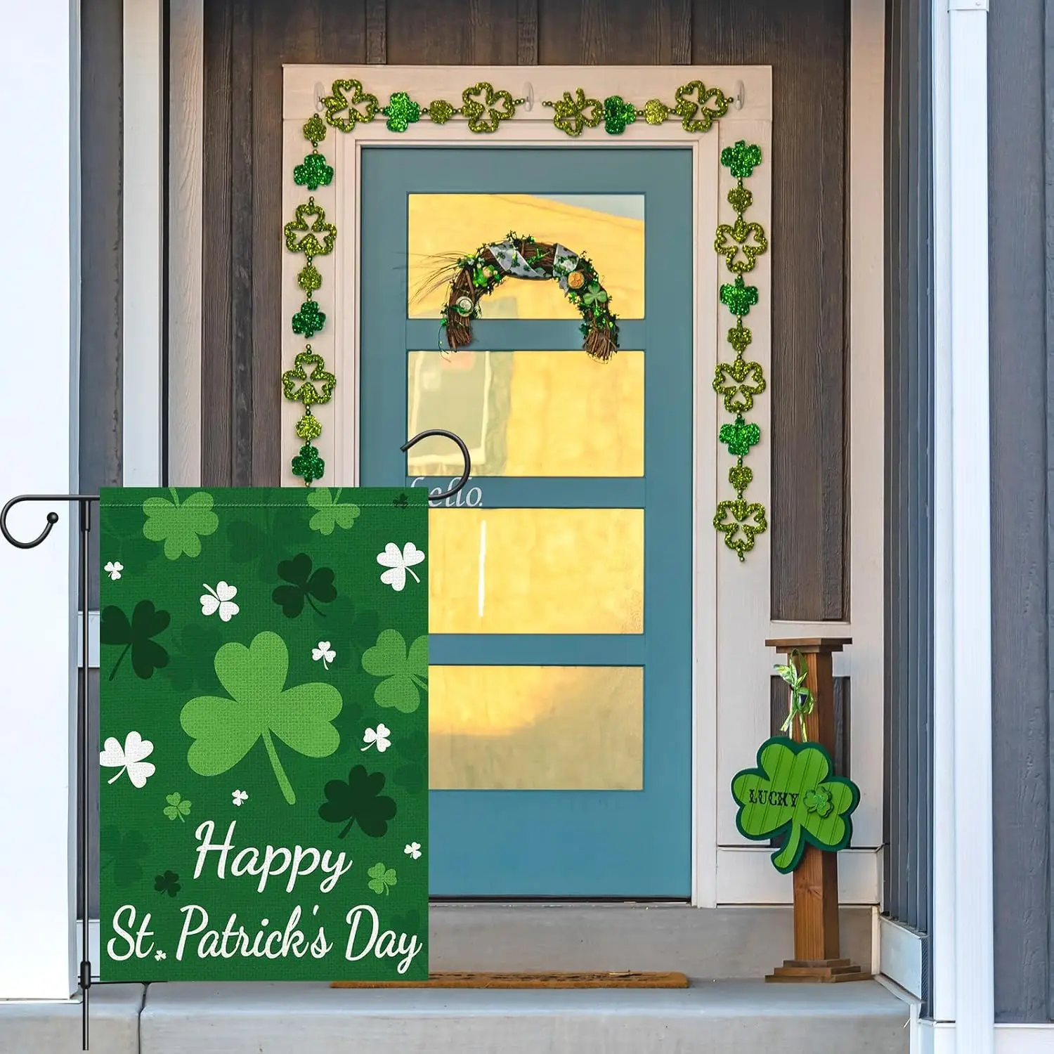 Happy St Patricks Day Garden Flag 12x18 Inch Double Sided Outside, Shamrocks Clovers Welcome Spring Holiday Yard Outdoor Fla ZZM