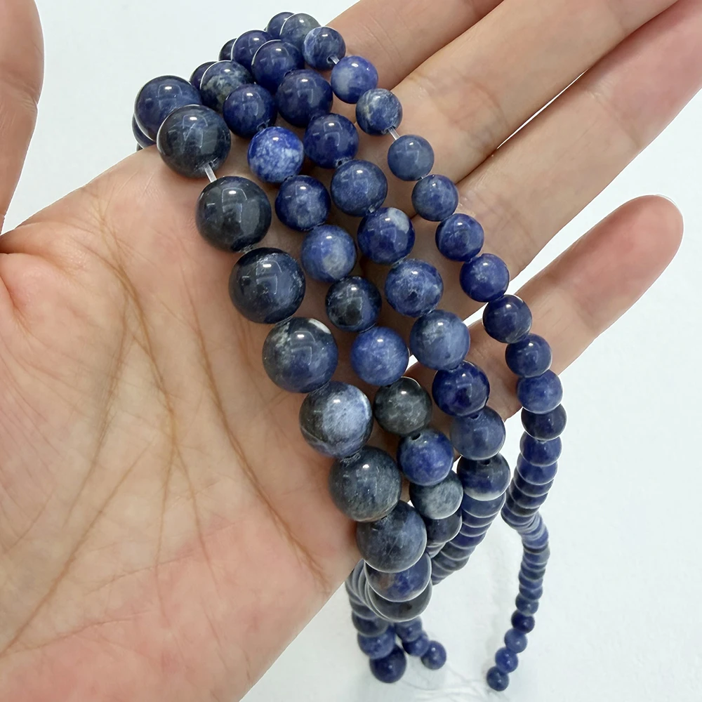 Perline Sfuse Rotonde Di Sodalite Blu Antico Di Pietra Naturale 15 "Strand 3 4 6 8 10 12MM Scegli La Dimensione Per La Creazione Di Gioielli SAB15-image