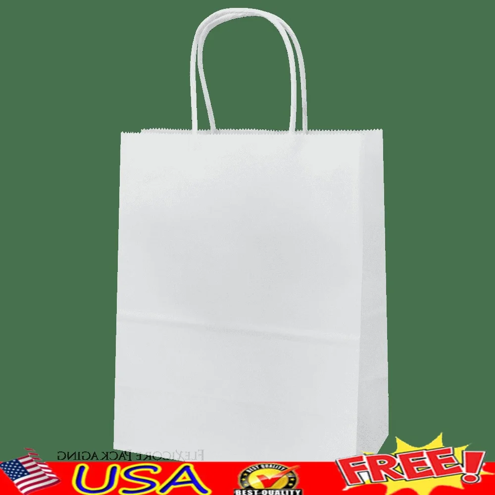 

White Kraft Paper Bags 8x4.75x10.25 Inches 50 Count Heavy Duty Shopping Gift Bags with Twisted Handles Events Parties Retail