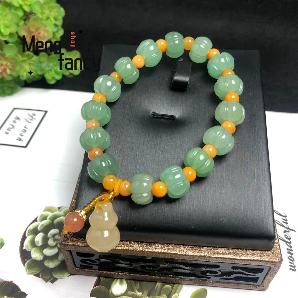 

Natural Aventurine Pumpkin Beads Golden Silk Jade Gourd Bracelet Charm Fashion Jewelry Luxury Couple Best Selling Holiday Gift