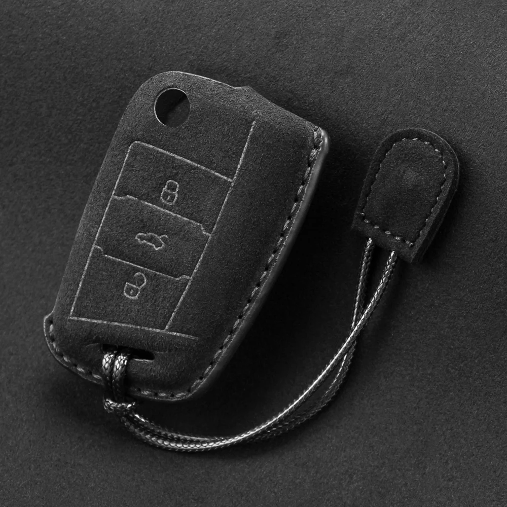 Suede Car Key Case Cover For VW Volkswagen Golf 7 MK7 Tiguan MK2 T-roc T-cross Skoda Octavia Kodiaq Karoq Seat Ateca Leon Fob