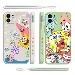 Cartoon SpongeBobs Best Friends Phone Case For iPhone 15 14 13 12 11 Pro Max Mini X XR XS SE 2020 8 7 Plus 6S Plus With Lanyard