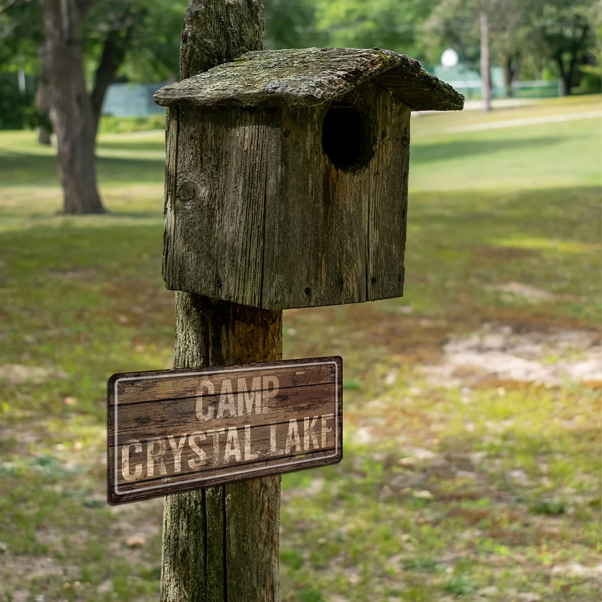 لافتة معدنية على شكل بحيرة كريستال كامب - لوحة معلقة على الحائط ريفي لديكور الشرفة، فن متين مستوحى من الألومنيوم في الهواء الطلق، مقاوم للماء #5