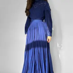 Muslim Long Sleeve Prom Dresses Elegant A Line Party Dress Floor Length Chiffon Evening Gowns with Pleats فساتين حفلة موسيقية