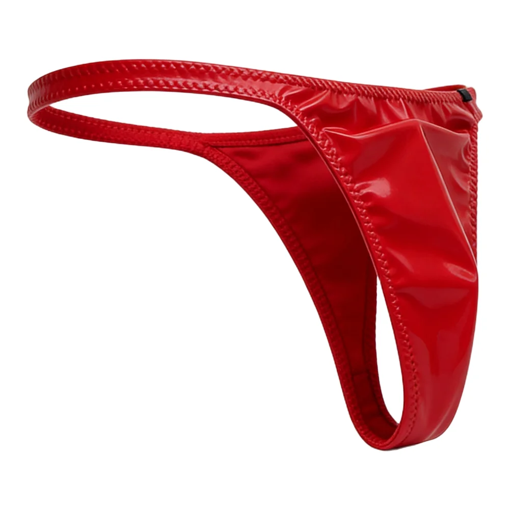Men Glossy Faux Leather G-string U-convex Pouch Briefs Thin-Strap- Low Waist Underwear Sexy Gay Sissy Lingerie Underpant
