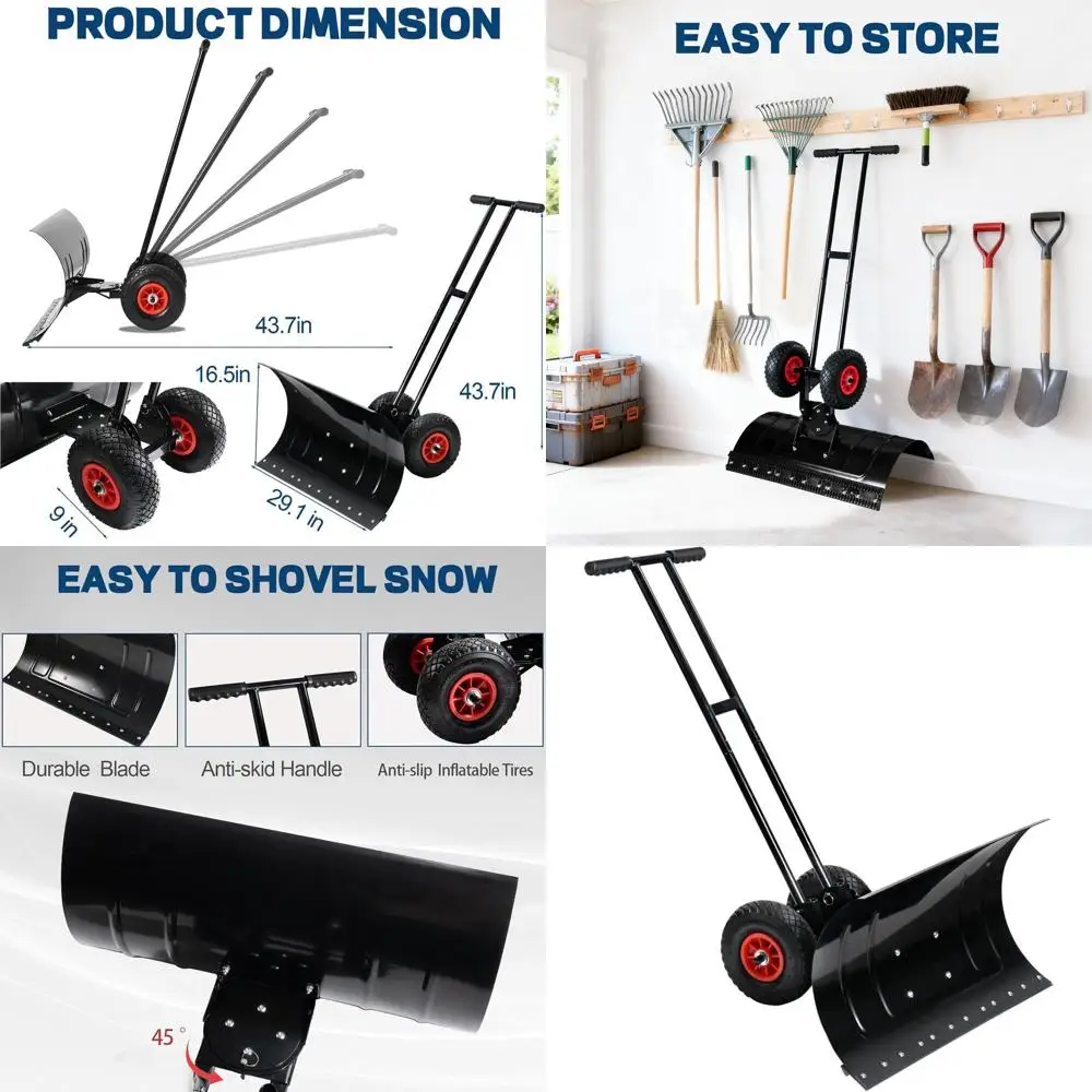 

Adjustable Large 29 Wheeled Snow Shovel with 5-Level Handle and Pivoting Chute for Driveway, Sidewalks, Barn, Skating Rink Clear