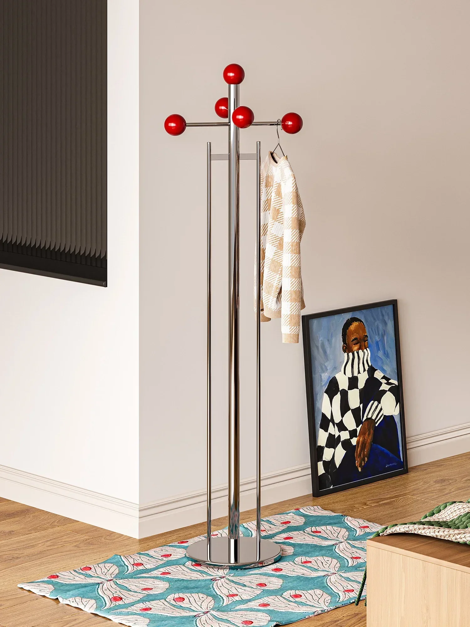 Light luxury high-end red ball coat rack Floor-to-ceiling bedroom household stainless steel design hanger Door clothes hanger