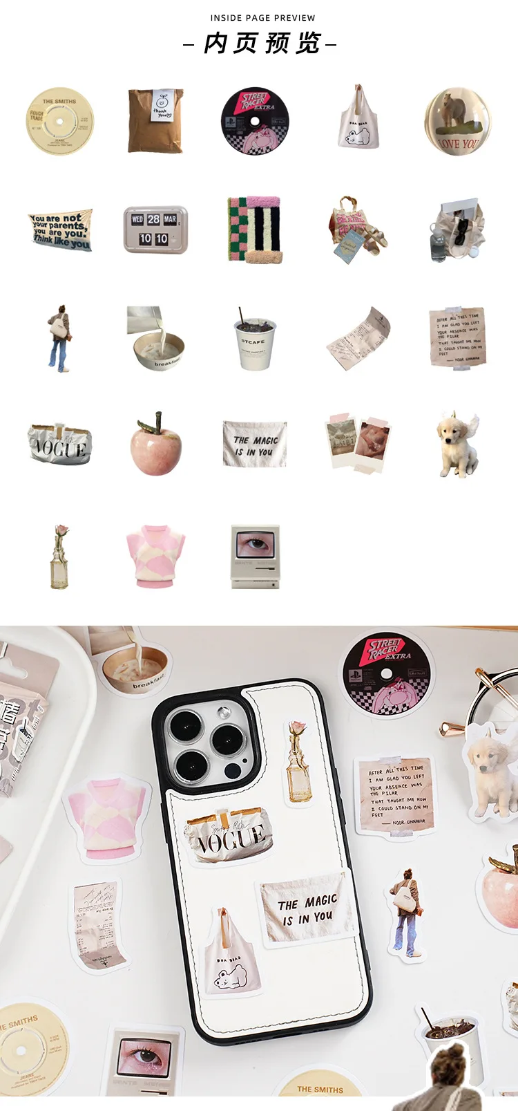 

Premium Retro Stickers Set 46 Pieces Fresh Camellia Design for Scrapbook Diary Decoration Portable Self Adhesive Paper