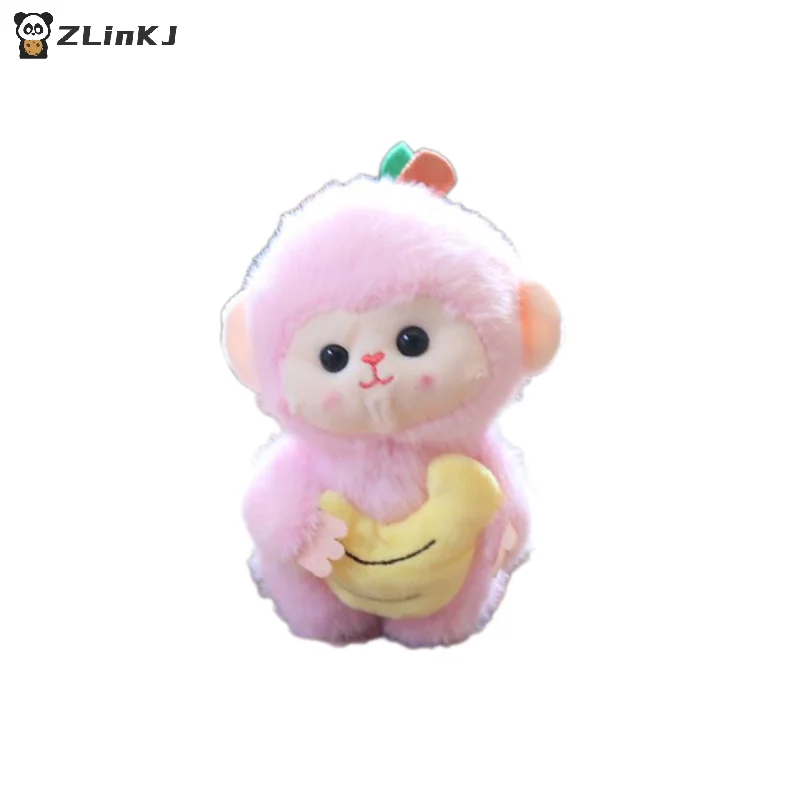 ▶ 1 SZT. Uroczy breloczek z pluszową zabawką w kształcie owocowej małpki z kreskówki, wypchana lalka, zawieszka do plecaka, uroczy prezent