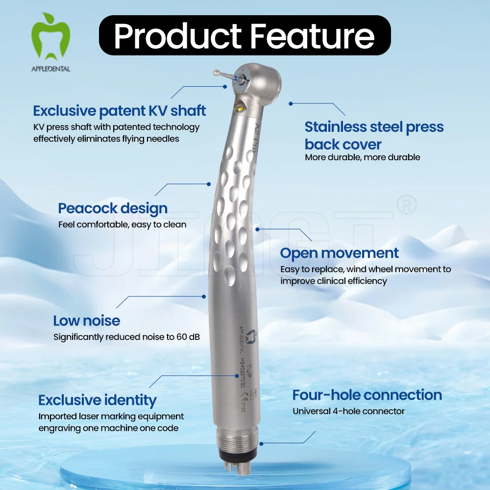 Dental Handpiece  APPLEDENTAL A2 Pro/SUP LED Three-Point Spray, KV Press Shaft, & High-Speed Low Noise Operation，German bearing