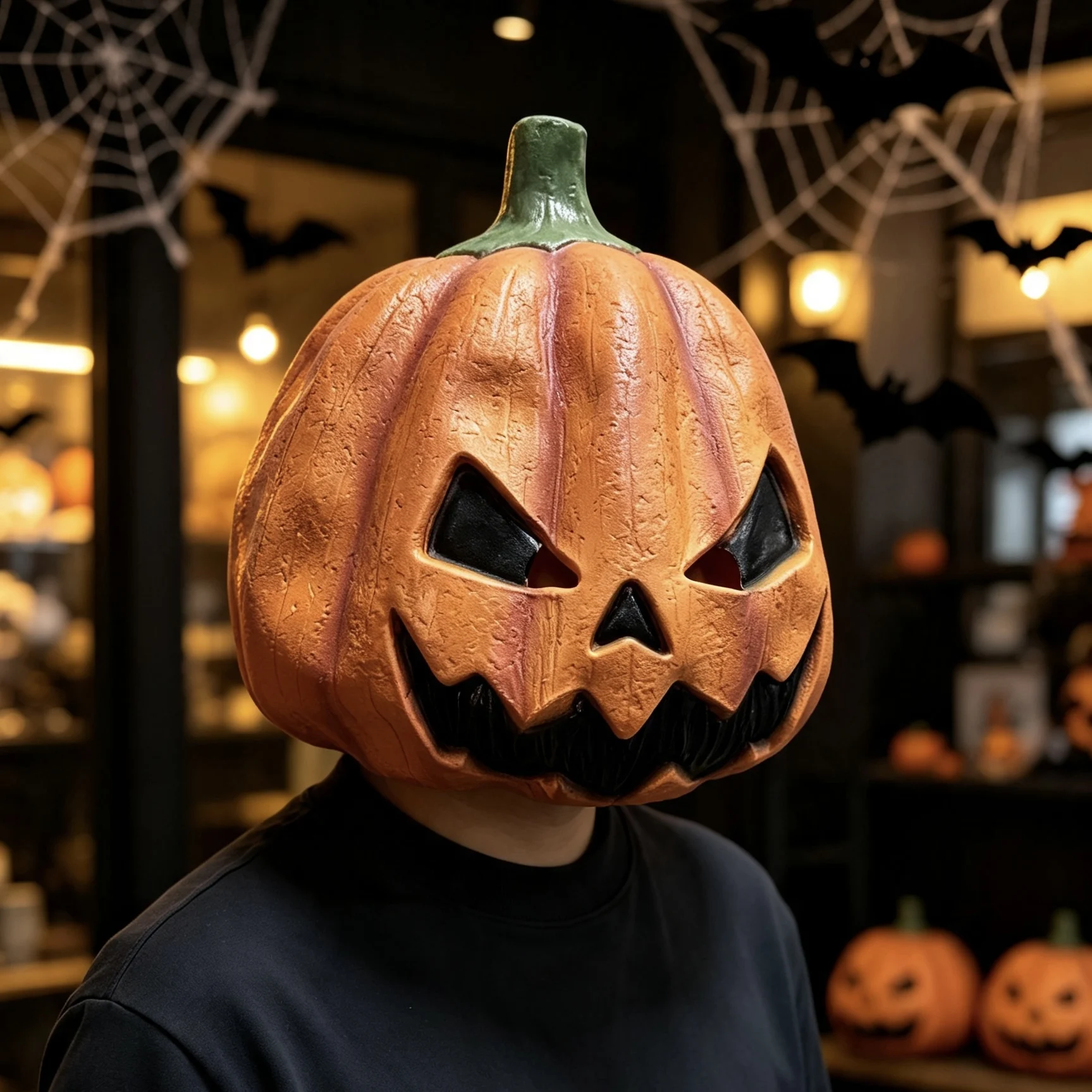 Realistische Halloween-Kürbis-Vollkopfmaske aus Latex als Kostümzubehör für Partys – Detail 3