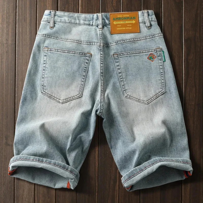 New Summer Light Blue Thin Lightweight Denim Shorts for Men, Loose Straight Cut, Five-Point Length, Elastic Waist, Versatile Cas