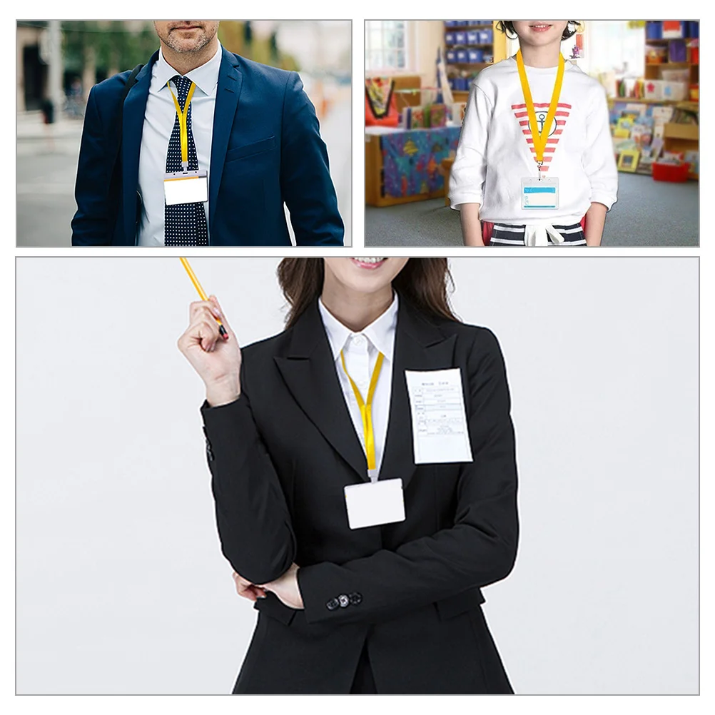 

7pcs Clear Id Holders Badge Sleeves Lanyard Cotton Rope Name Tag Protectors Abs Plastic Anti Scratch Covers For Work School