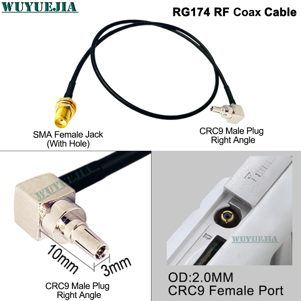 SMA Male to CRC9 Male Right Rngle RF RG-174 Coax Cable Extension Pigtail Copper Feeder Wire for WiFi Network Card Router Antenna