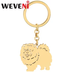 Weveni Stainless Steel Gold-plated Cute Chow Dogs Keychains Pet Animals Key Ring Car Charms Key Chains For Women Girls Gift