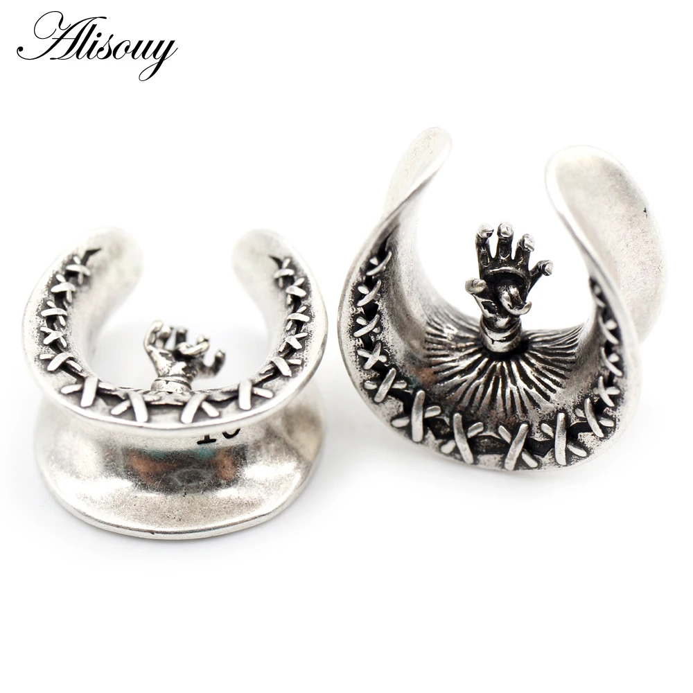 Alisouy 1PC Alloy Casting Cross Buddha Palm Bird Saddle Ear Tunnel Plug Expander Stretcher Gauges Earrings Piercing Body Jewelry