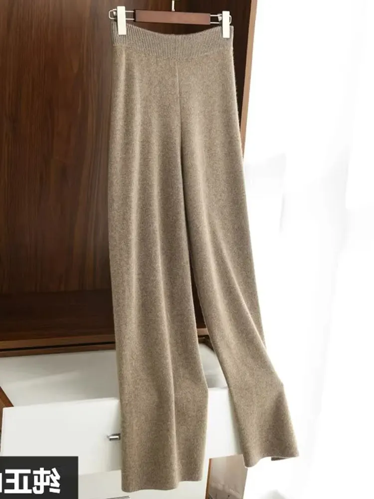 Faionable Pantalones de pierna recta adelgazantes sueltos de cintura alta Pantalones casuales elásticos Súper hermosos Es ular Long Tro...