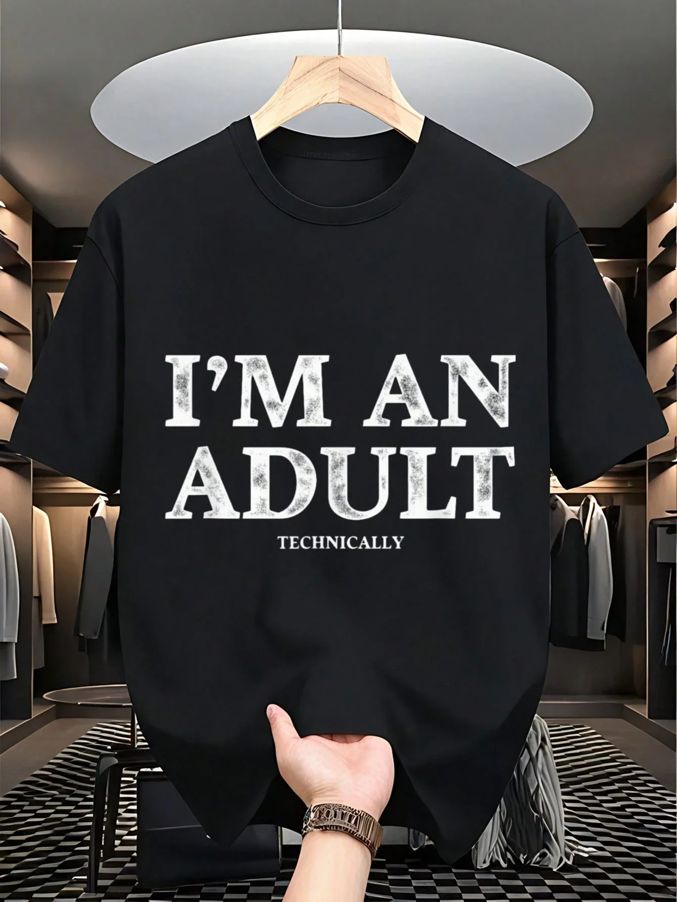 I'm Technically An Adult Pattern Black T-Shirt Fun Crew Neck Tee Perfect For Relaxed Days Gift For Friends And Family Plus Size