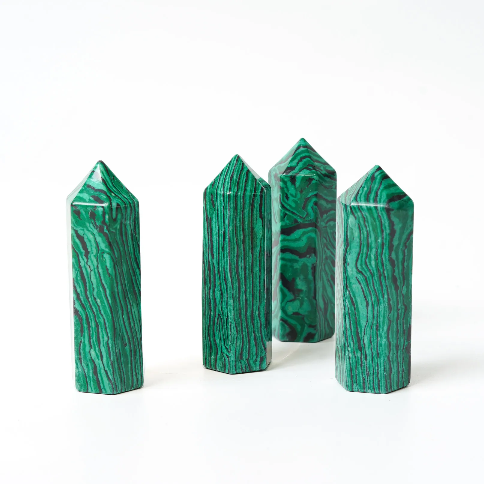 75mm Natural Malachite Stone Pillar Point Crystal Hexagonal Column Sceptres Point Ore Energy Healing Mineral Specimens