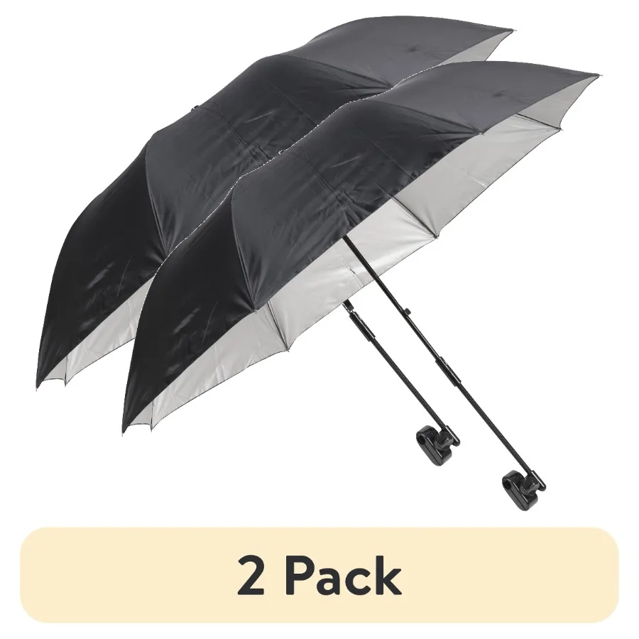 Paquete de 2 sombrillas para silla con abrazadera universal para salidas a la playa, reuniones en el patio y eventos al aire libre, con gran estabilidad y fácil instalación.