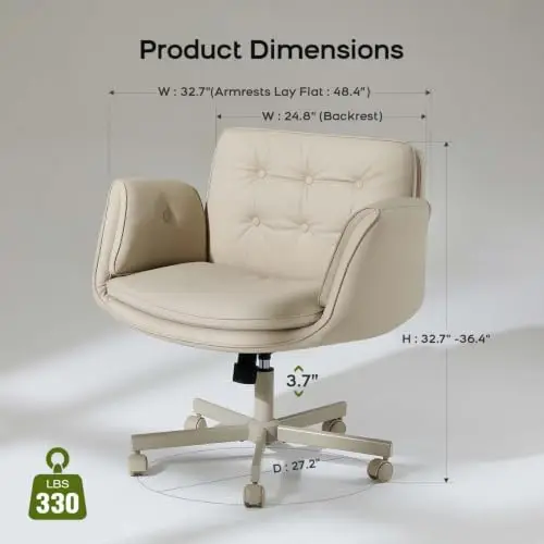 Criss Cross Office Chair, PU Leather Vanity Chair with 5-Level Adjustable Armrests & Swivel, Ergonomic Criss Cross