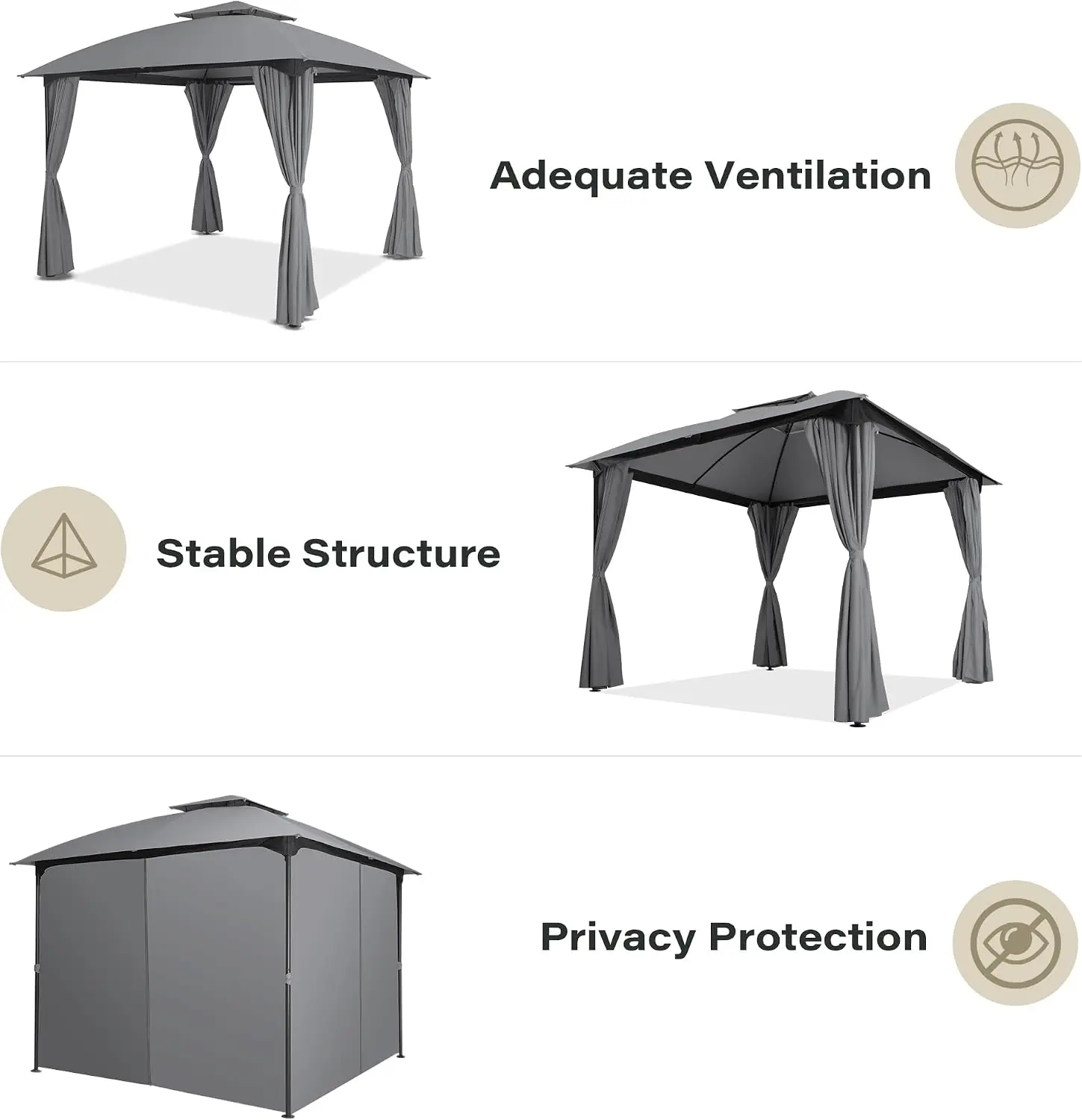 10x10 Arc-Style Gazebo Canopy with Double Roof and Curtains