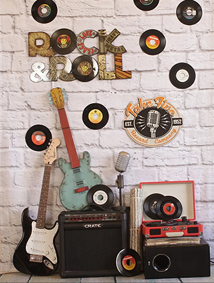 

5x7FT White Bricks Retro Music Band Disc Rock Roll Guitar Custom Photo Studio Backdrop Background Banner Vinyl 220cm x 150cm