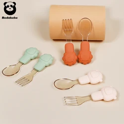 Modabebe Baby Meal Spoon Set Children Utensil Silicone Toddler Dinnerware Cutlery Cartoon Infant Food Feeding Spoon Fork Set