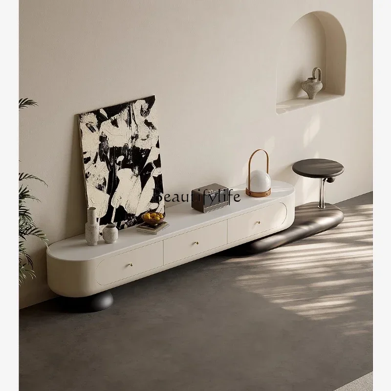 

ls 2755French microcrystalline stone telescopic TV cabinet living room household cream wind advanced TV cabinet