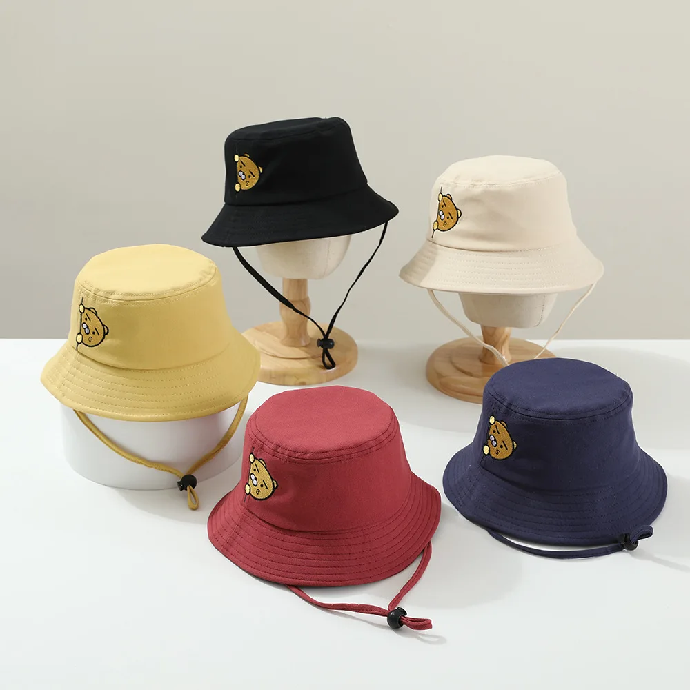 

Cute Bear Baby Bucket Hats Korean Boy Girl Summer Protection Fisherman Caps Kids Outdoor Sunshade Panama Basin Caps