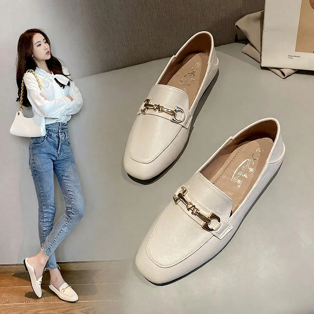 

Soft Leather Flat Bottom Women's Shoes Spring Fashion British Style Korean Version Retro Stylish Small Leather Shoes Casual PU