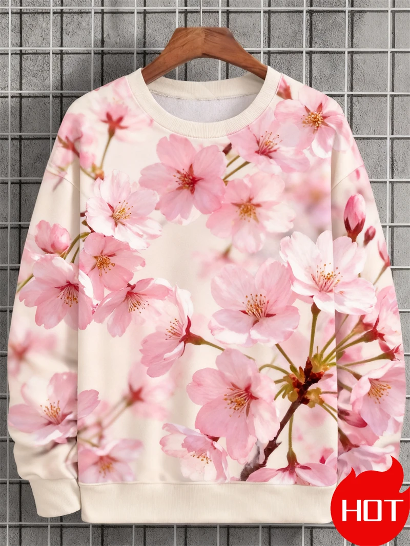 Cherry Blossom Pattern 3D Print Sweatshirts Women New Casual O-Neck Hoodies Streetwear Y2k Pullover Harajuku Tops Woman Clothing