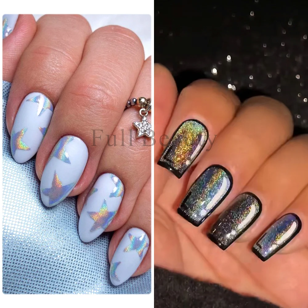 Holografische Nail Poeder Goud Zilver Reflecterende Glitter Chrome Pigment Hologram Wrijven Dust Shiny Pailette Nail Decoratie Ntlsh